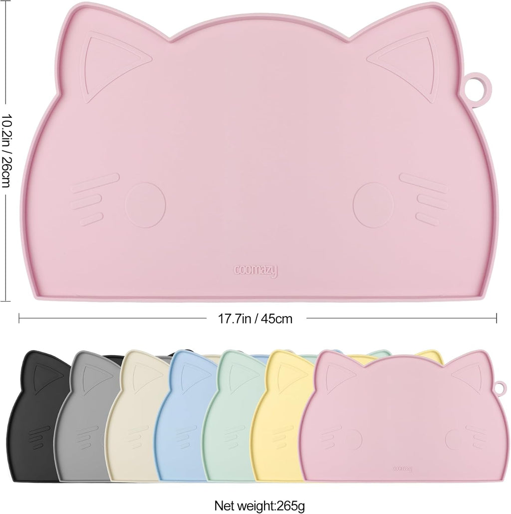 Cat Food & Water Mat Thicker Non-Slip Silicone Mat with Raised Edge | Pink water food bowl mat,Feeding Fountain mat for indoor cats - view 2