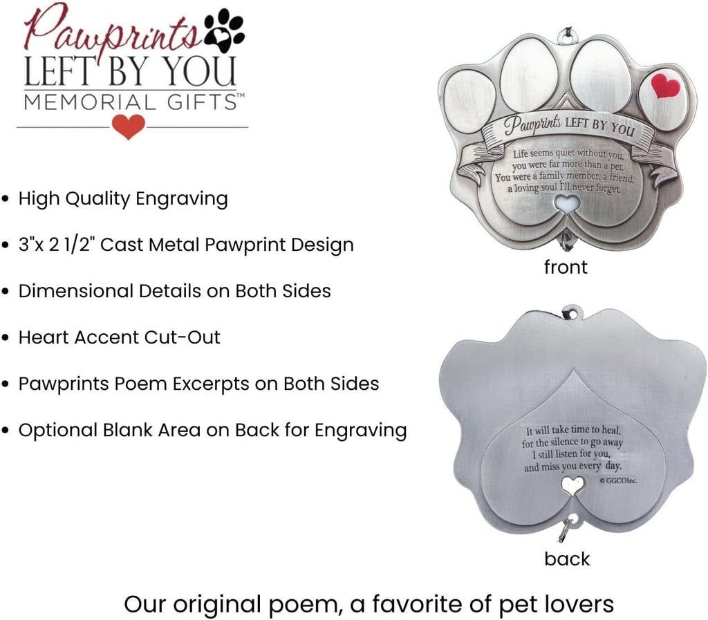 Pet memorial wind chime - 18" metal casted pawprint wind chime - a beautiful remembrance gift for a grieving pet owner - includes pawprints left by you poem card - view 4