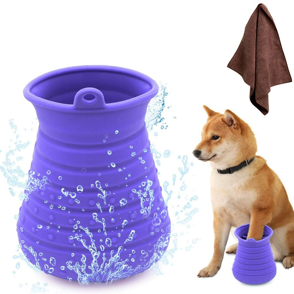 Dog Paw Cleaner Cup with Towel Pet Foot Washer Protable Dog Cleaning Brush for Puppy Cats Massage Grooming Dirty Claws(Blue) - view 8