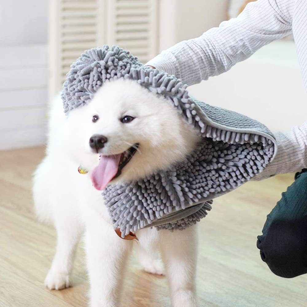 Doggy Dryer, Highly Absorbent Microfiber Washable Dog Shammy Quick Drying Towel Absorber - Extra Soft Plush Wrap Chenille Bath Towels to Dry Soggy Large Pets & Small Puppy-Grey 13"x31" - view 8