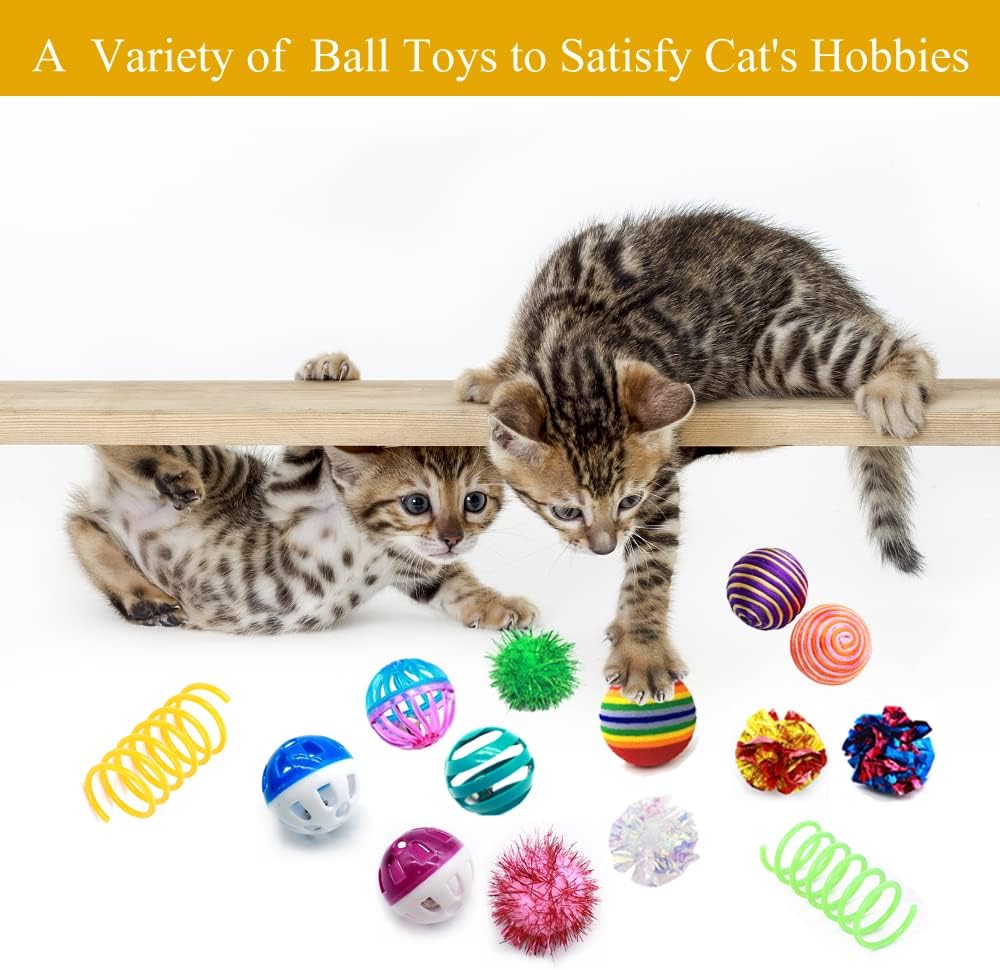 Cat Toys Kitten Assortment - Rainbow, Crinkle, Sparkle, Bell & Sisal Balls for All Cats - 30 Packs - view 5