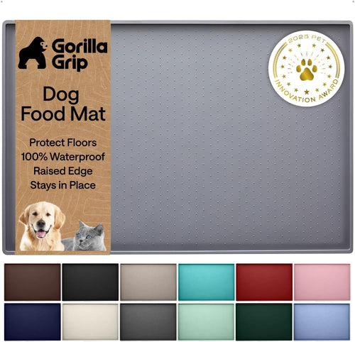 100% Waterproof Raised Edge BPA Free Silicone Pet Feeding Mat, Dog Cat Food Mats Contain Spills Protects Floors, Placemats for Cats and Dogs Water Bowl, 18.5x11.5, Gray
