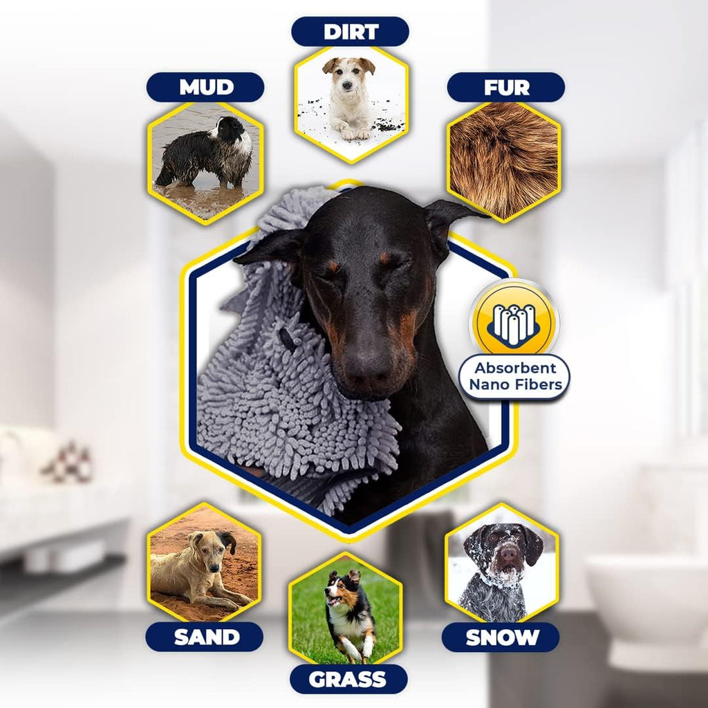 Doggy Dryer, Highly Absorbent Microfiber Washable Dog Shammy Quick Drying Towel Absorber - Extra Soft Plush Wrap Chenille Bath Towels to Dry Soggy Large Pets & Small Puppy-Grey 13"x31" - view 7