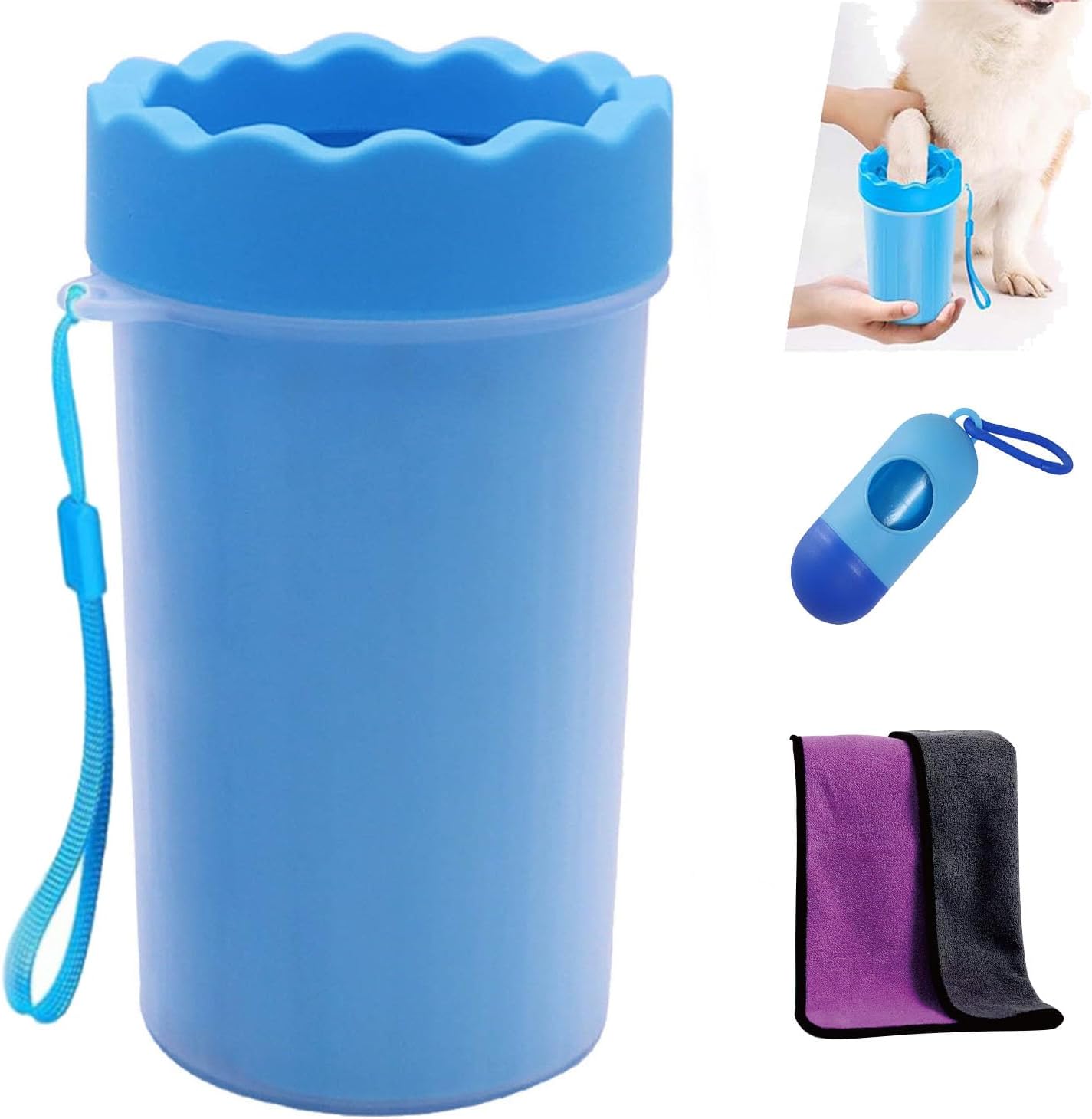 Dog Paw Cleaner,Washer,Pets Foot wash Cup-Pet Foot Cleaner for Small Medium Large Breed Dogs/Cats Pet Clean Paws Miracle Portable Tool(with 1 Towel& 1Brush) Blue