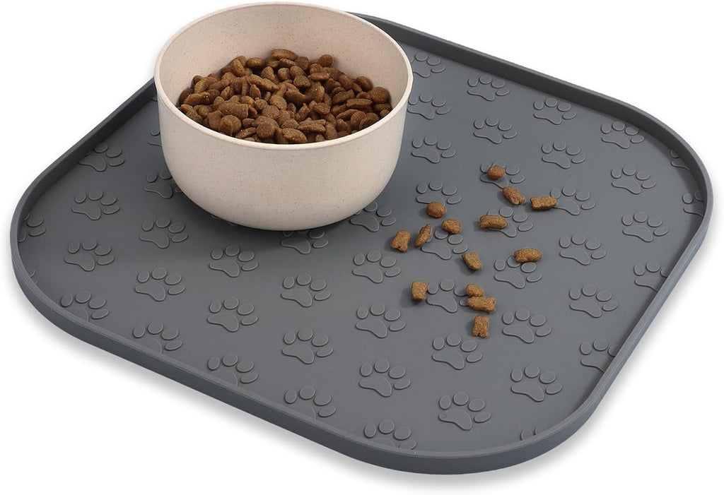 Pet Feeding Mat, Waterproof Anti-Slip Placemats for Dog Cat Bowl Silicone Pet Food Mat, Raised Edge Prevent Spills on Floor & Carpet, Dishwasher Safe (Beige, 11" x 11") - view 4