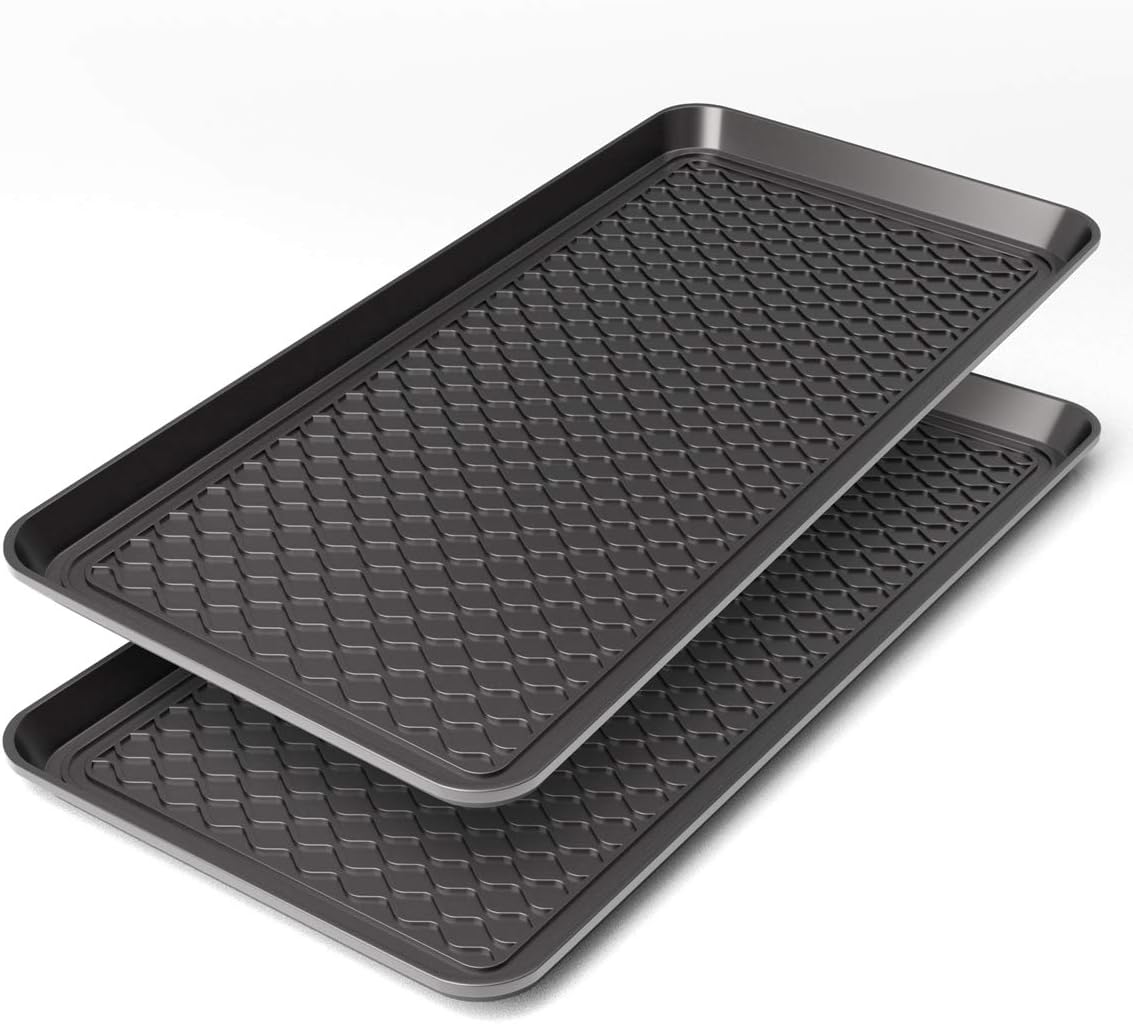 Multi-Purpose Boot Trays, 2 Pack, 30" x 15" x 1.2", Black | All Weather Heavy Duty Shoe Trays & Mat for entryway, Indoor and Outdoor, Waterproof Pet Feeding Mat