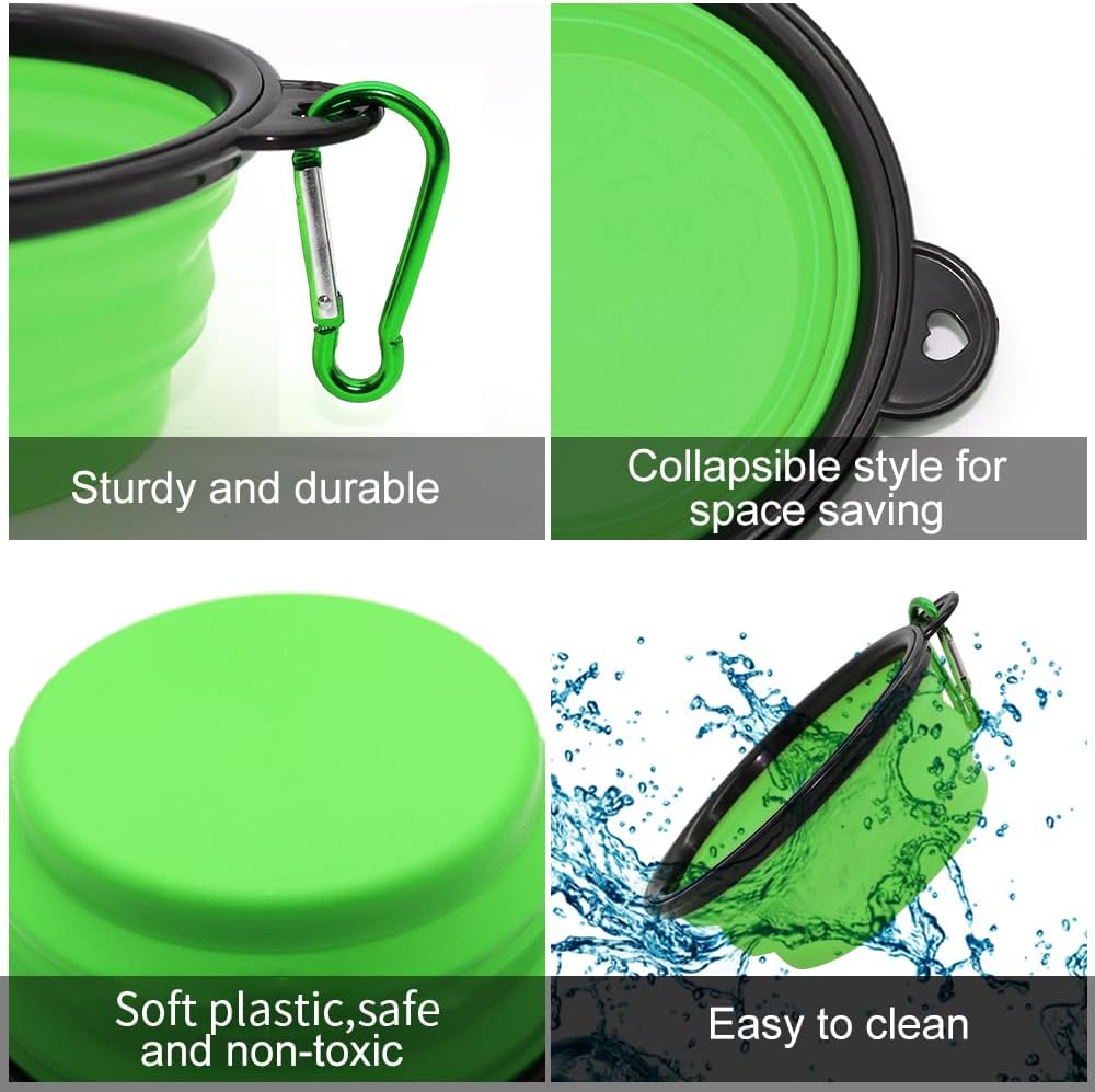 Dog bowl pet collapsible bowls, 2 pack for cats dogs, portable pet feeding watering dish for walking parking traveling with 2 carabiners (small, blue+green) - view 4