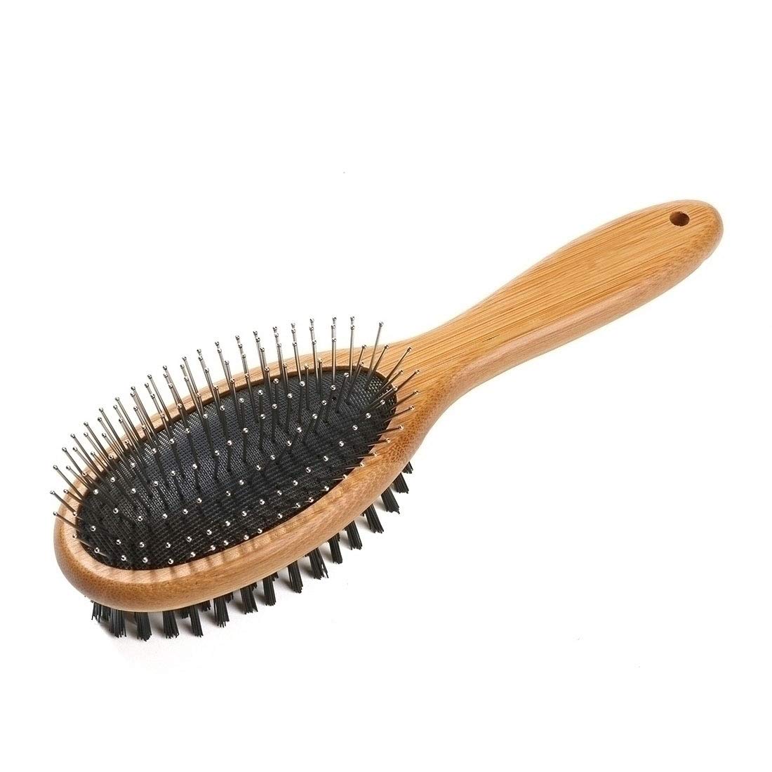 Dog brush, double sided pet slicker brush with bamboo handle for dogs and cats long hair pets grooming comb for removing shedding, tangles and dead undercoat