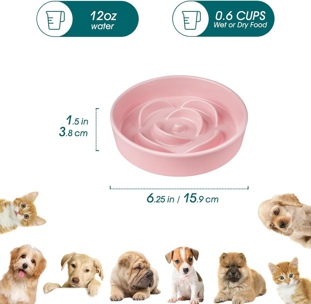 Ceramic Slow Feeder Dog Bowl, 0.6 Cup Puzzle Dish for Small Breeds | Maze Dog Food Bowl for Fast Eaters, Slow Feeding Design for Small Dogs and Cats, Promotes Healthy Eating Habits, Pink - view 2
