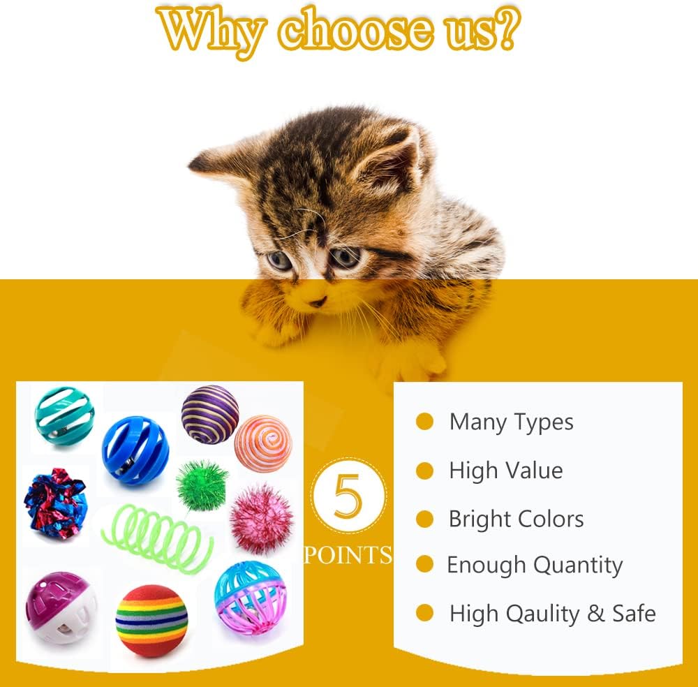 Cat Toys Kitten Assortment - Rainbow, Crinkle, Sparkle, Bell & Sisal Balls for All Cats - 30 Packs - view 3