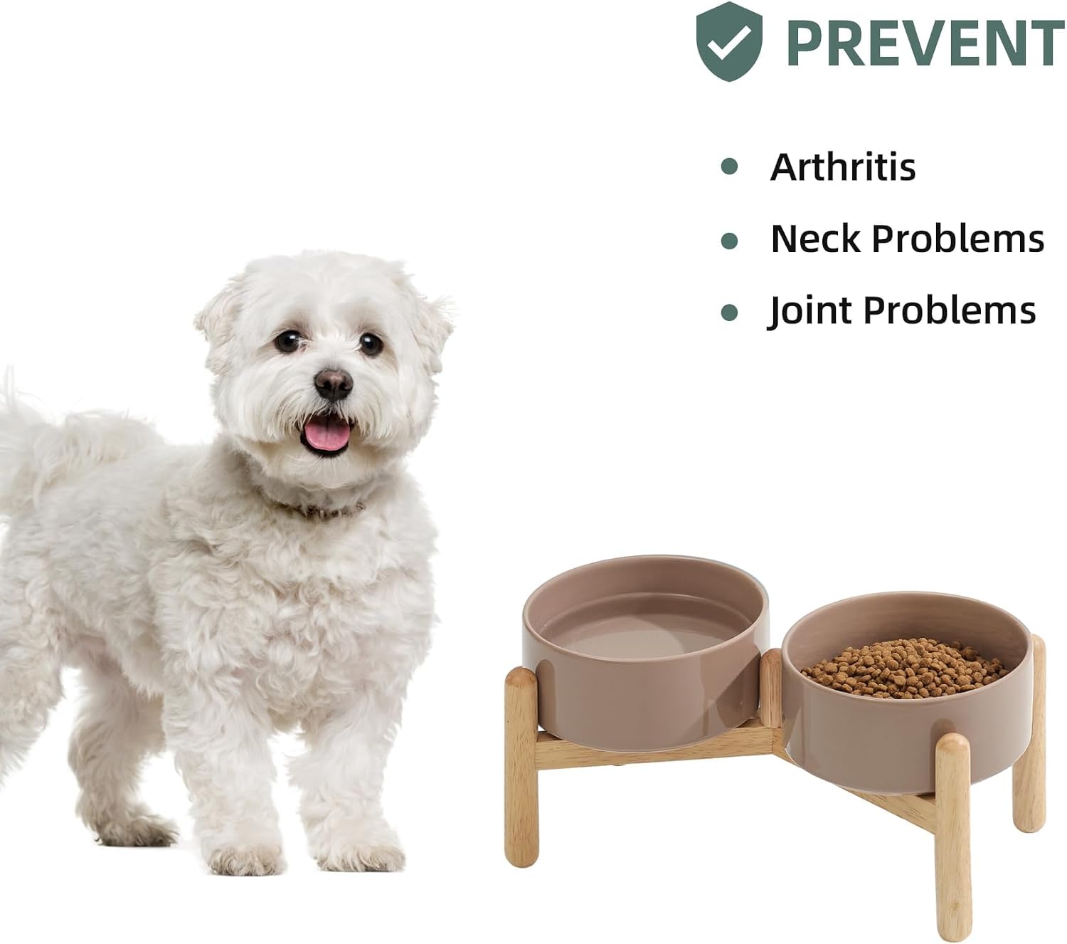 Elevated Dog Bowls Ceramic Dog Bowls with Stand, Dog Food Bowl | 6.1” Raised Dog Bowls with Non-Slip Wood Stand, Dog Food and Water Bowl Set, Double Dog Feeding Bowls for Small & Medium Dogs - view 5