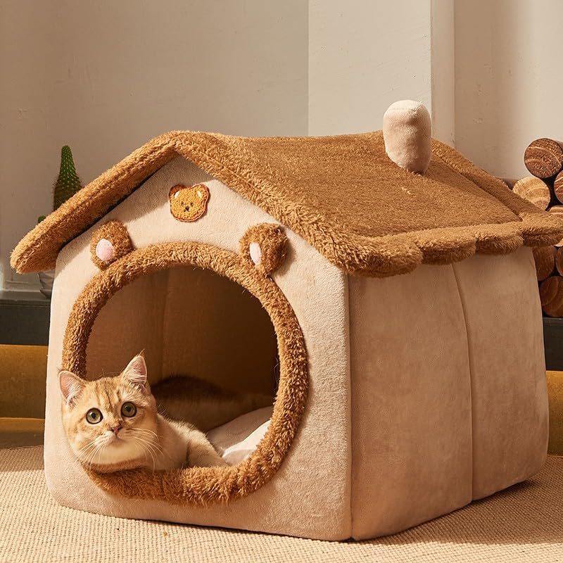 Cat Beds for Indoor Cats Small Dog,Cute Bear Cat Bed Cave Cat House, S - view 4