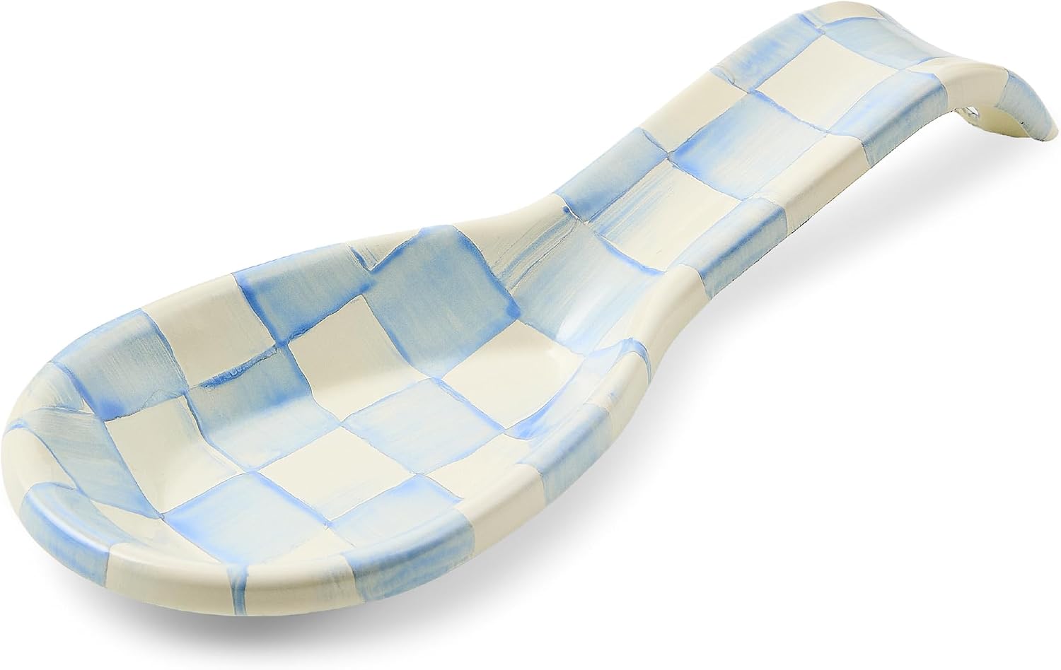 Enamel Spoon Rest, Gray-and-White Sterling Check | Hand-painted design, made from enameled steel, utensil rest and spoon holder for stovetop and kitchen counter use, 8.5" L - view 7