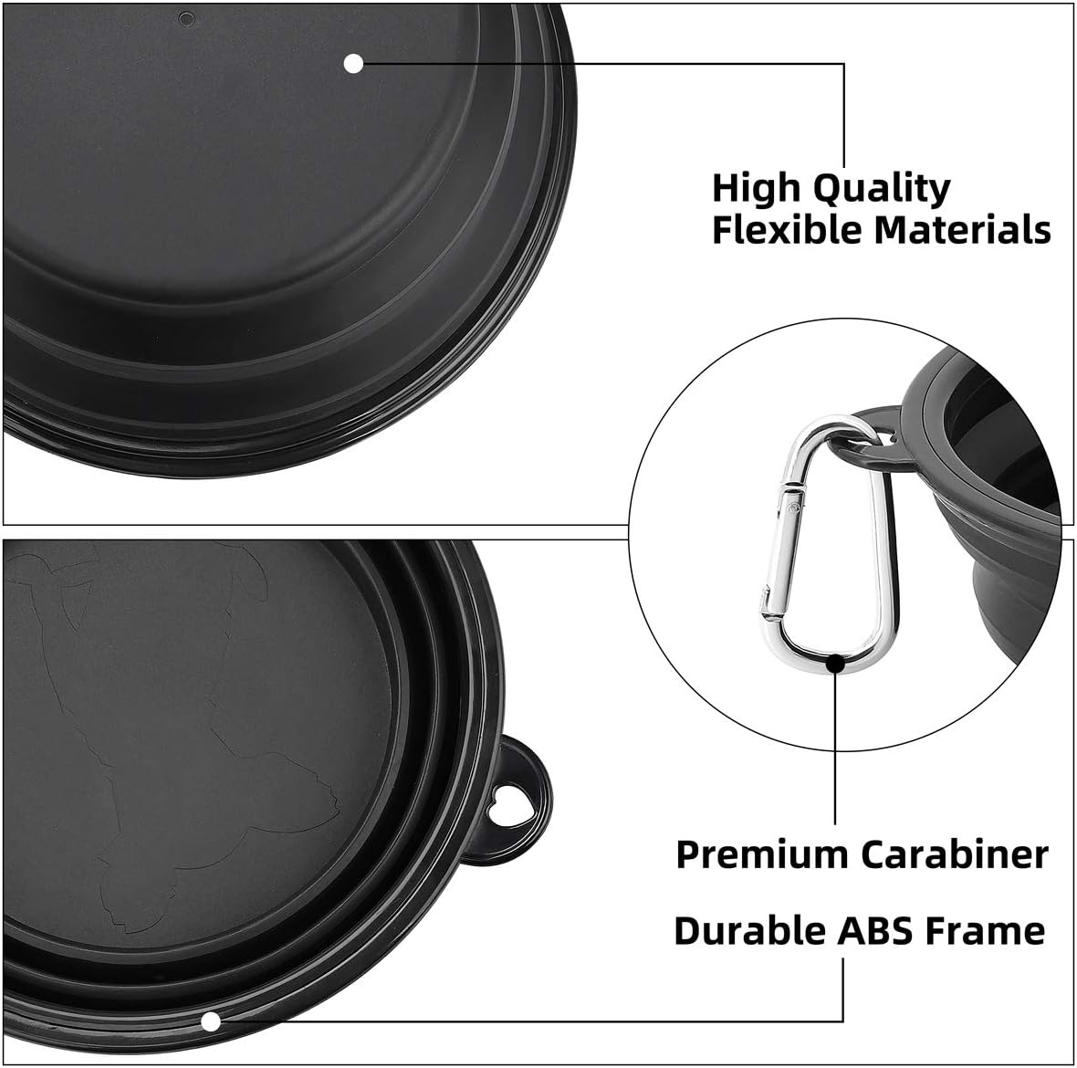 Large Collapsible Dog Bowls 2 Pack, 34oz Foldable Dog Travel Bowl, Portable Pet Water Food Bowl with Clasp, Pet Cat Feeding Cup Dish for Traveling, Walking, Hiking (Black+Black) - view 3