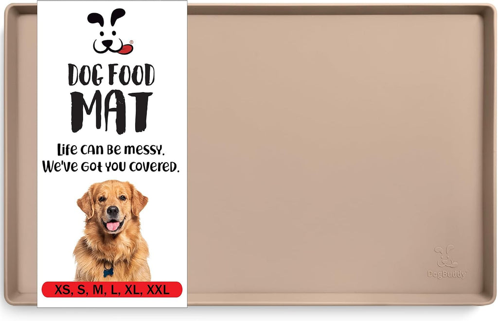 Non-Slip Silicone Food Mat for Dogs (XXL: 32" x 24", Taupe) - Waterproof, Nonslip Dog Feeding Mat with Raised Edges - view 7