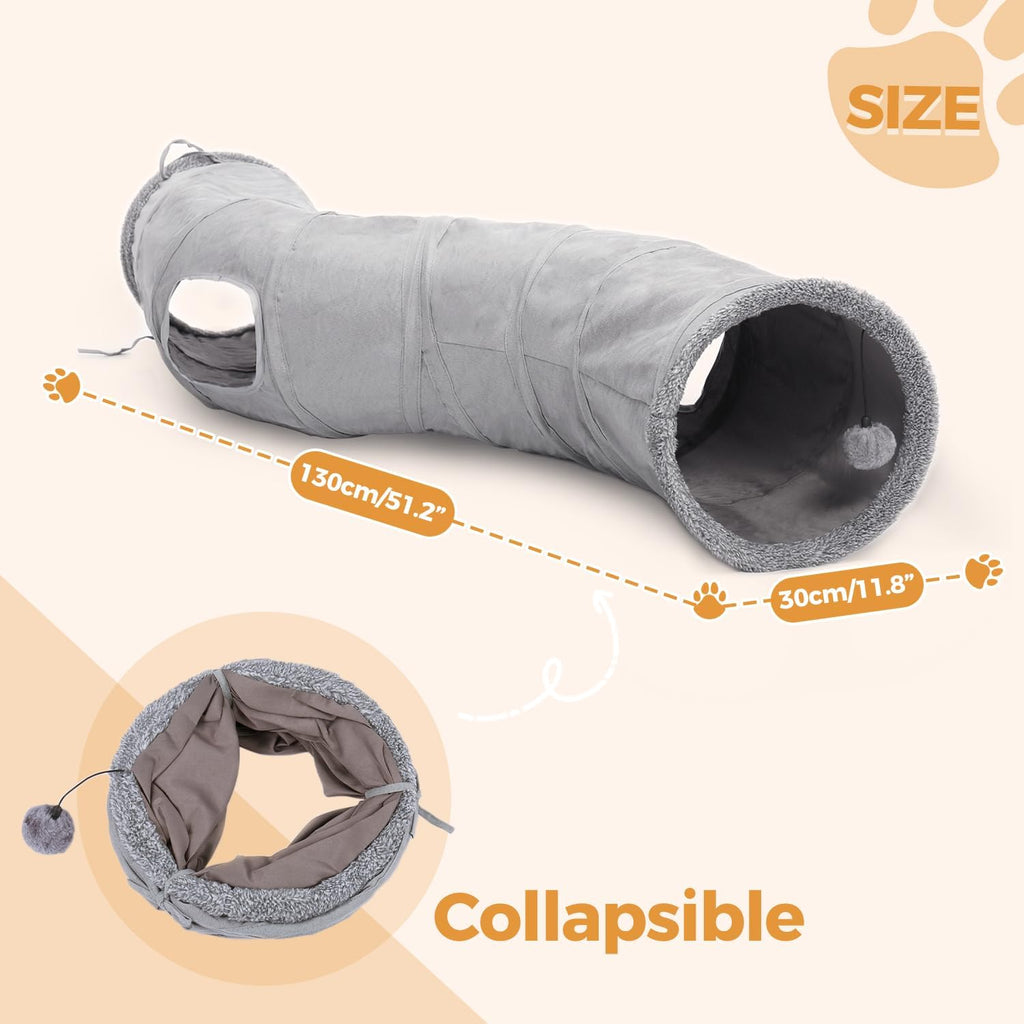 Cat Tunnel S Shape Cat Tunnels for Large & Indoor Cats 51”Long | Durable, Spacious 10.5" Cat Tube with Peepholes & Dangling Ball Toy, Connected to Play Tunnels, Collapsible for easy storage - view 2
