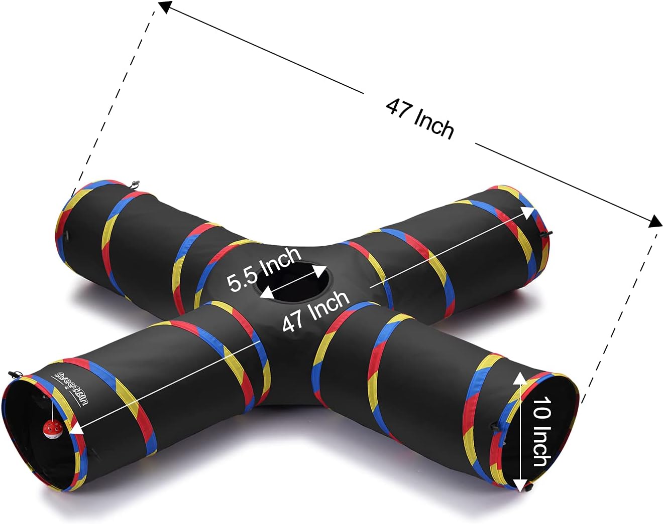 4 Way Large Cat Tunnels for Indoor Cats - 10" Diameter & 47" Long Play Tunnel Toy - Cat Tube with Play Ball & Mouse Toy - Interactive Peephole (Black) - view 2