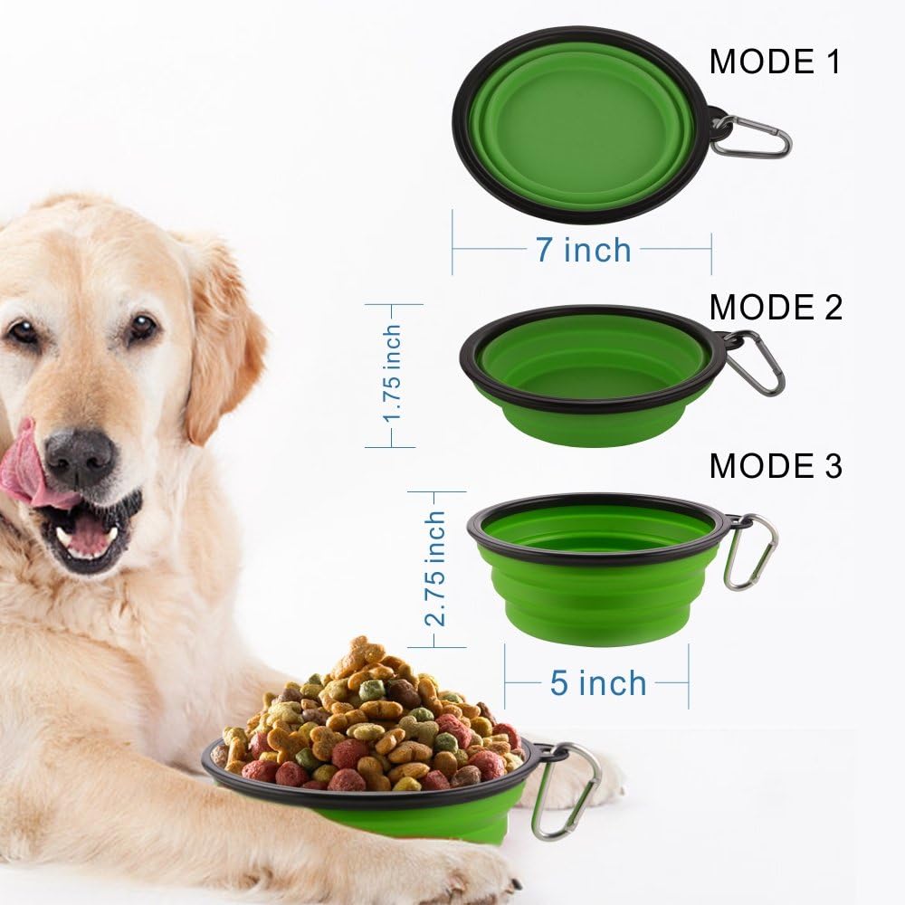 Large collapsible dog bowls, 34oz portable foldable travel water bowl food dishes with carabiner clip for traveling, hiking, walking, 2 pack (purple+green) - view 5