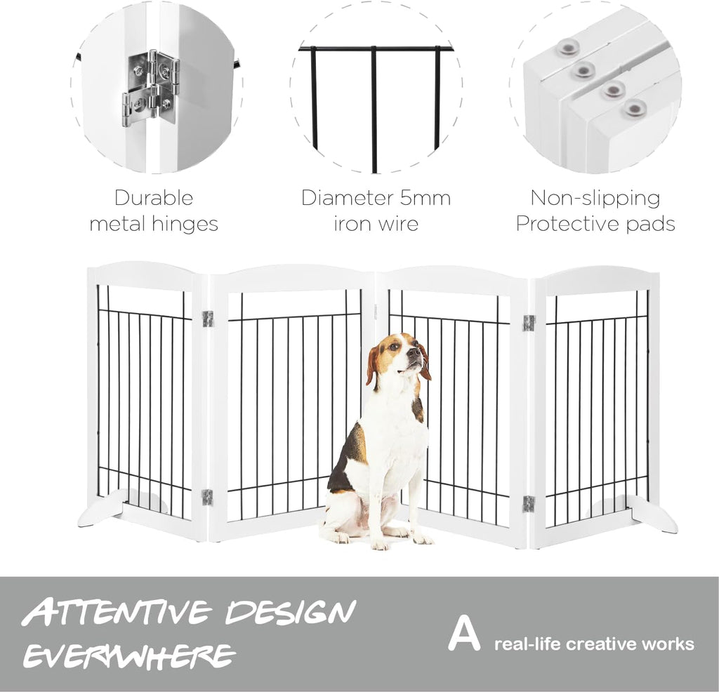 Extra Wide Dog gate for The House, Doorway, Stairs, Dog Fences Indoor, Freestanding Foldable Wooden Pet Gates for Dogs, Set of Support Feet Included, 96 in Wide 30 in Tall, 4 Panels White | Freestanding Wooden Pet Gates for Dog, Dog Fences Indoor, Set of - view 5