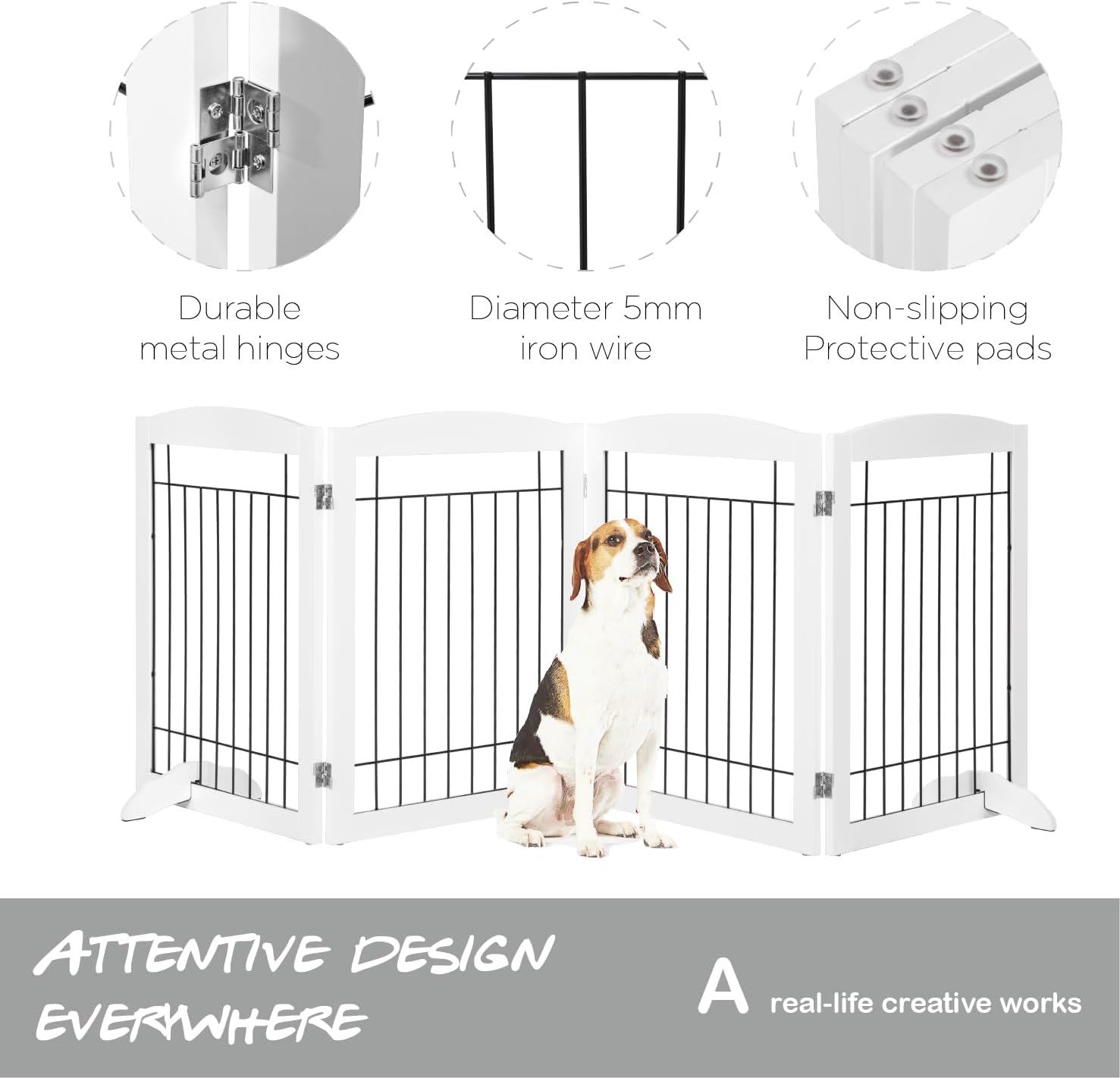 Extra Wide Dog gate for The House, Doorway, Stairs, Dog Fences Indoor, Freestanding Foldable Wooden Pet Gates for Dogs, Set of Support Feet Included, 96 in Wide 30 in Tall, 4 Panels White | Freestanding Wooden Pet Gates for Dog, Dog Fences Indoor, Set of - view 5