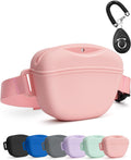 1.67 cup dog treat pouch with training clicker (pink) | magnetic closure, silicone bag with waist belt for pet training & walking, easy one-hand treat access