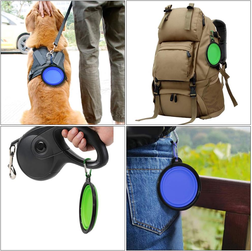 Dog bowl pet collapsible bowls, 2 pack for cats dogs, portable pet feeding watering dish for walking parking traveling with 2 carabiners (small, blue+green) - view 7