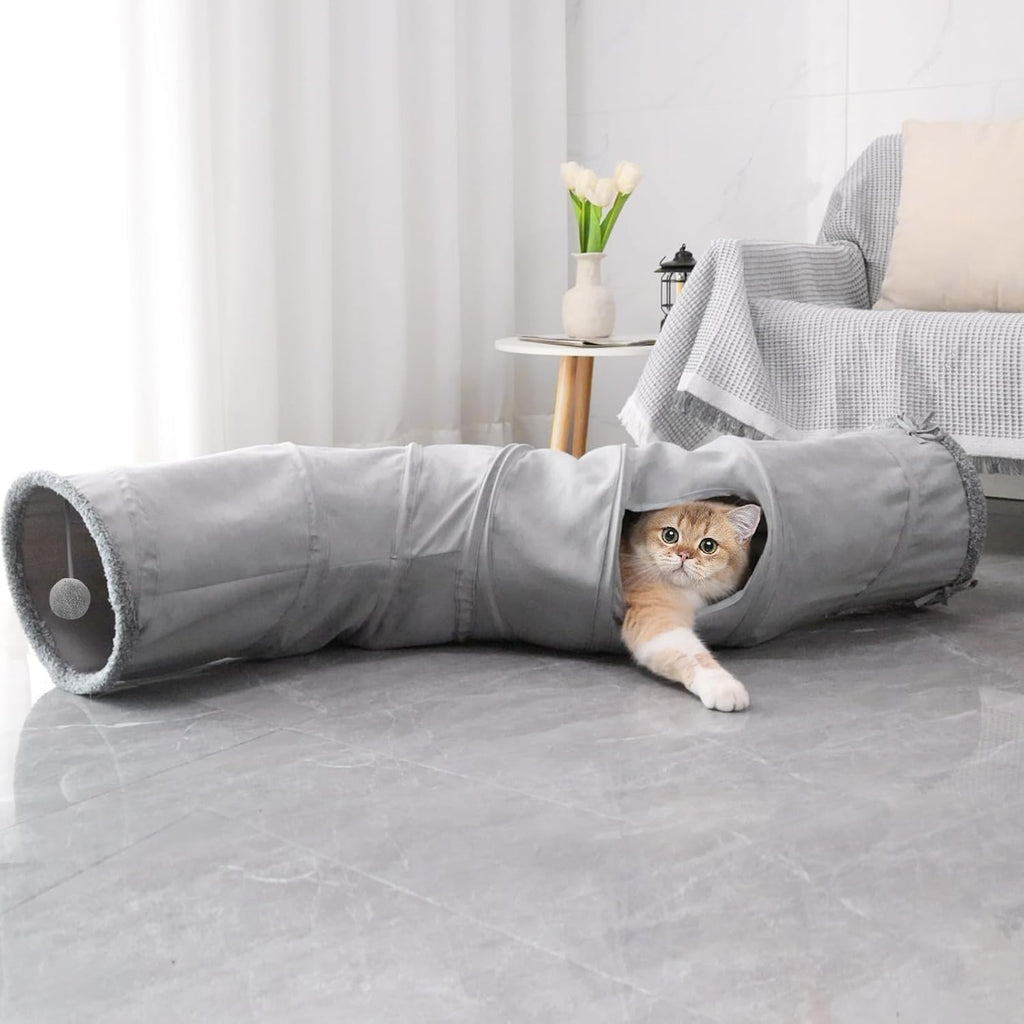 Pet Cat Tunnel Tube Cat Toys 2 Way Collapsible, Tunnels for Indoor Cats,S-Shaped Play Tube with Peephole and Hanging Ball,10.5" Maze Cats House for Puppies, Rabbits, Kitty, Kitten,Ferrets - view 7