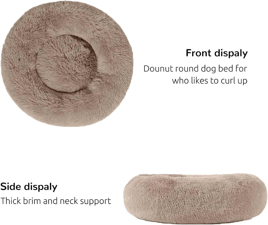 Calming Donut Cuddler Dog Bed, Round Fluffy Pet Bed with Sewn-in Cushion for Large Dogs,Washable, Large, Taupe, 30'' - view 4