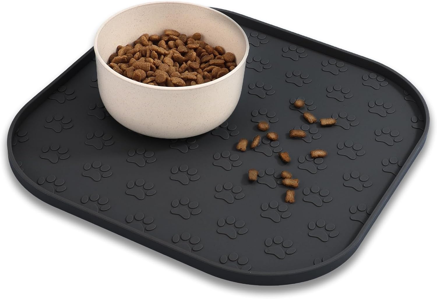 Pet Feeding Mat, Waterproof Anti-Slip Placemats for Dog Cat Bowl Silicone Pet Food Mat, Raised Edge Prevent Spills on Floor & Carpet, Dishwasher Safe (Beige, 11" x 11") - view 5