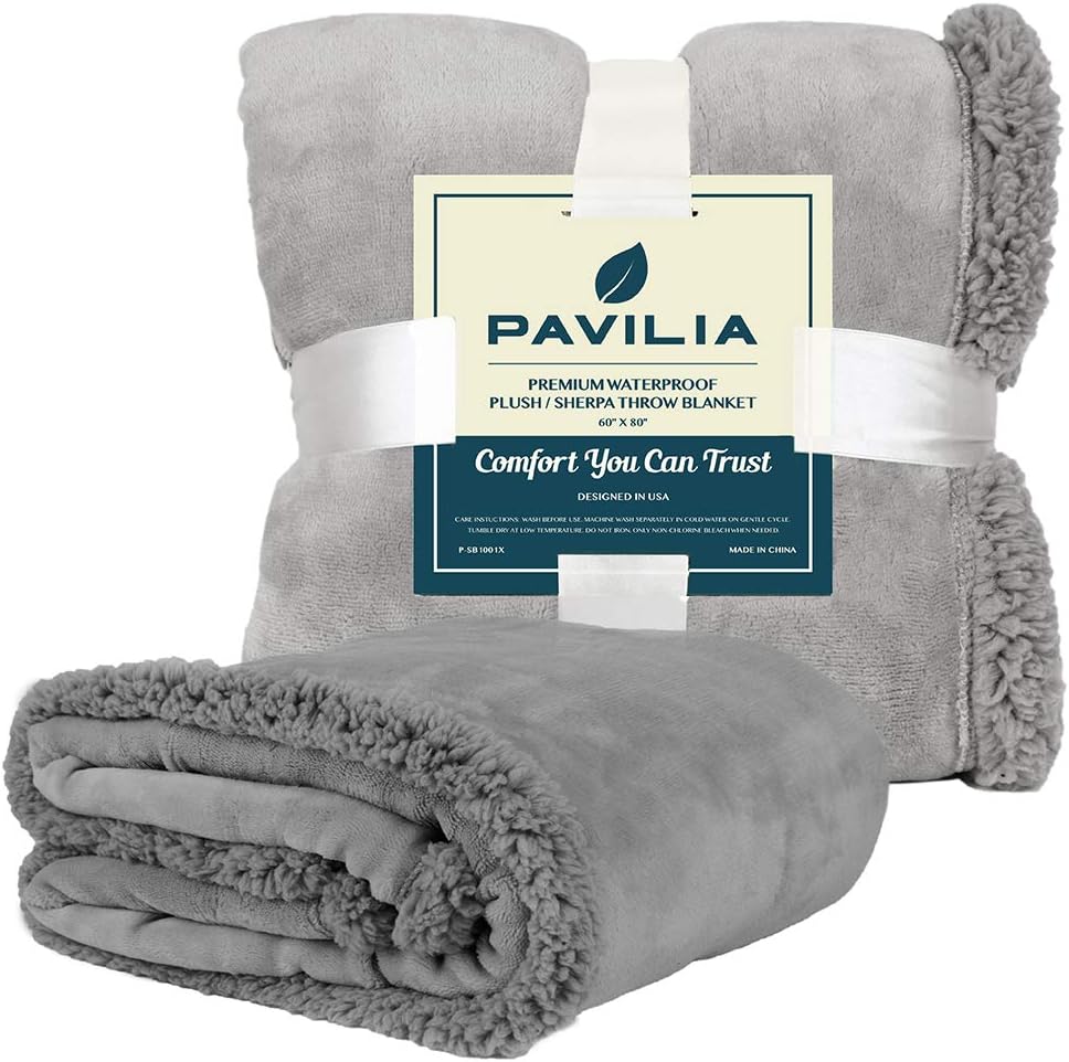 Waterproof Blanket for Couch, Sofa | Waterproof Dog Blanket for Large Dog, Puppy, Cat | Pet Blanket Protector | Plush Soft Warm Fuzzy Sherpa Blanket Bed Throw, Light Grey, 60x80 - view 6