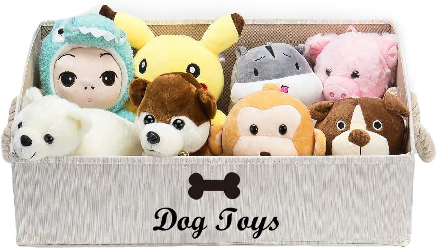 Large Dog Toys Storage Bins-Foldable Fabric Trapezoid Organizer Boxes with Weave Rope Handle,Collapsible Basket for Shelves,Dog Apparel(Beige-Dog) - view 6