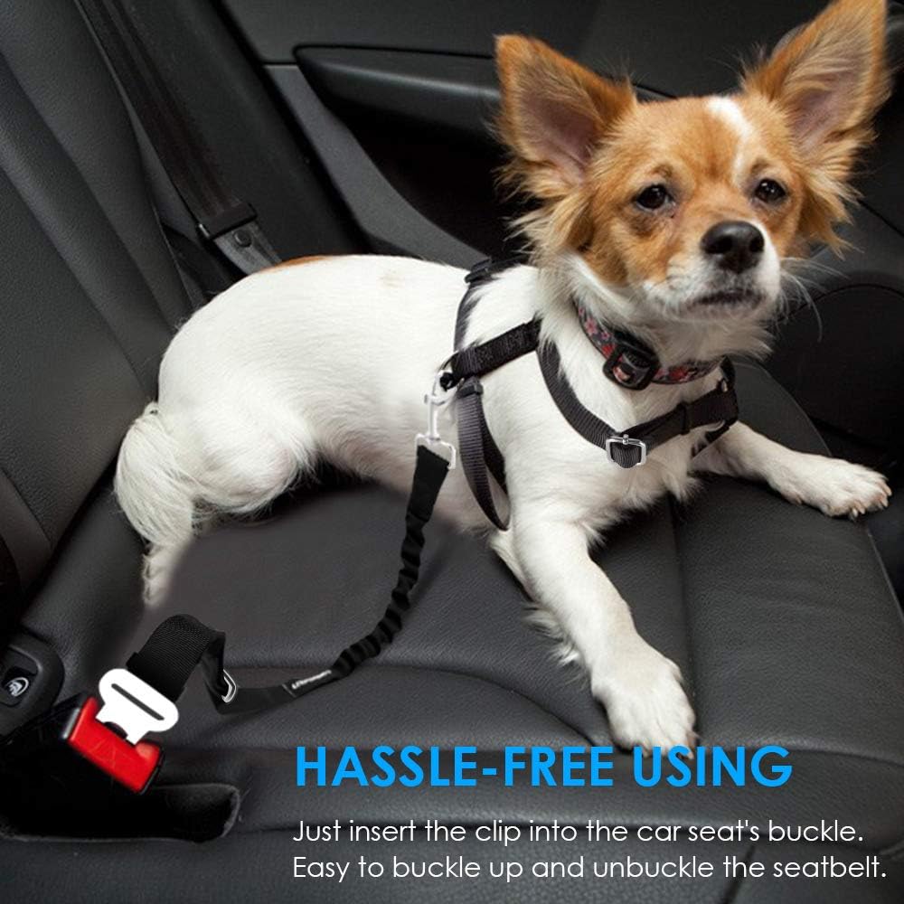 Retractable Dog Seat Belt, Adjustable Safety Belt, 2 Pack | Elastic Bungee, Heavy Duty, 360° Swivel, Fits Most Vehicles, Small to Large Dogs, Zinc Alloy Clip - view 7