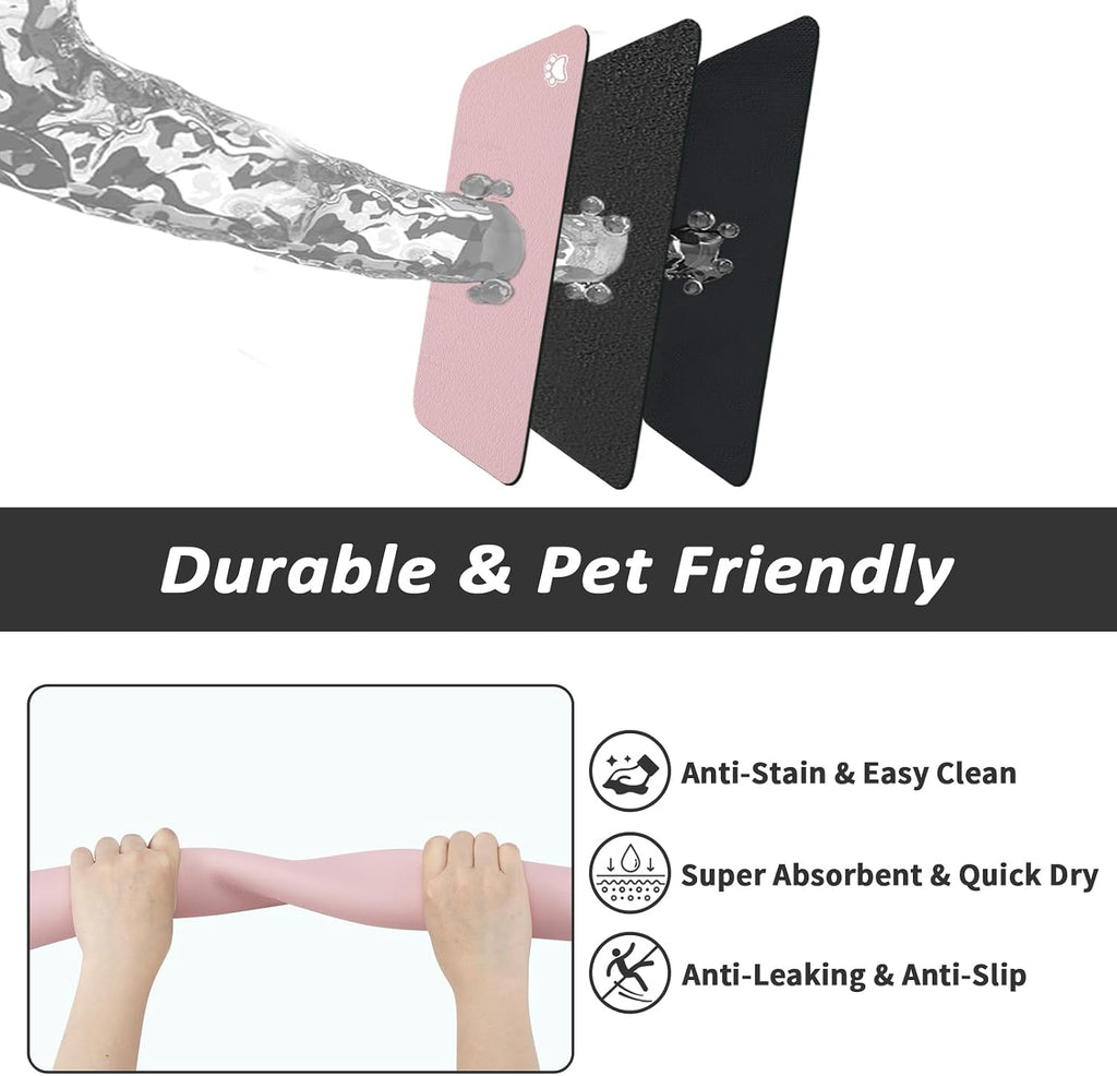 Dog food mat - absorbent cat mat for food and water, no stains pet feeding bowl mat, easy to clean pet placemats, quick dry dog water dispenser mat for messy drinkers | paw pink 12"x 19" - view 6