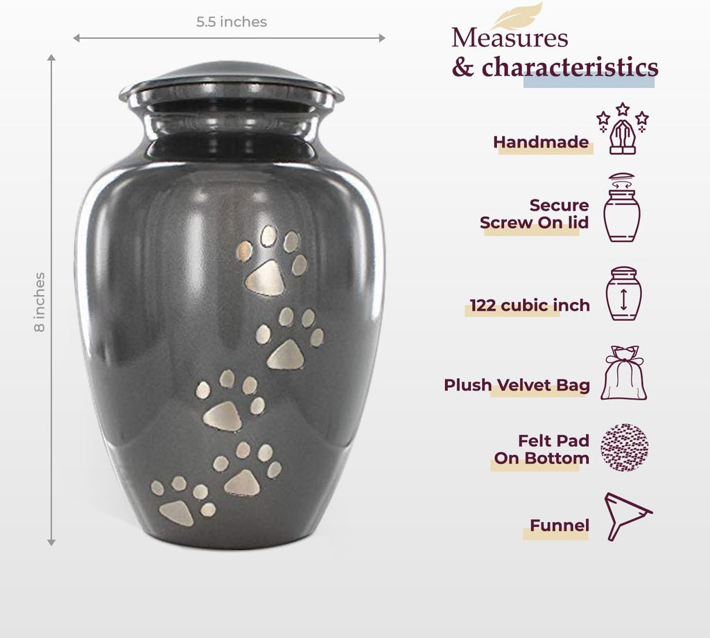 Large Pet Urn for Dogs and Cats Ashes, Paws Print Grey Cremation Urns for Pets up to 122 lbs - view 2