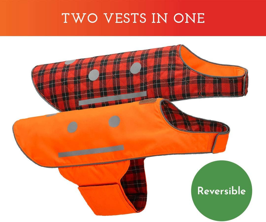 Reflective Dog Vest - Reversible High Visibility Safety Dog Accessories, Fluorescent Dog Apparel for Walking, Hiking & Camping, Hunting (Blaze Orange, Red Plaid, Medium) - view 5