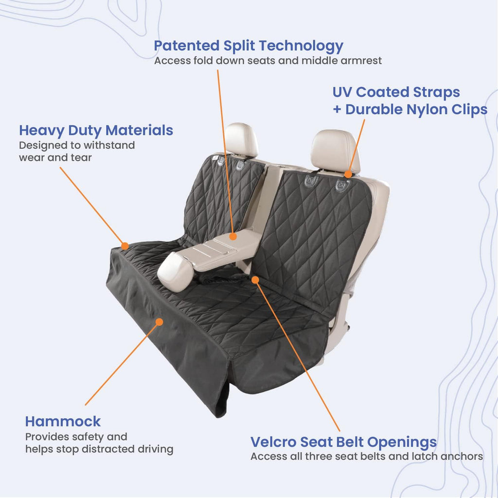 Dog Rear Seat Cover for Fold Down Seats - Hammock, Black Regular | Heavy-duty split design fits 60/40 and 50/50 fold-down seats. K9-Shield waterproof protection and a non-slip backing. - view 5