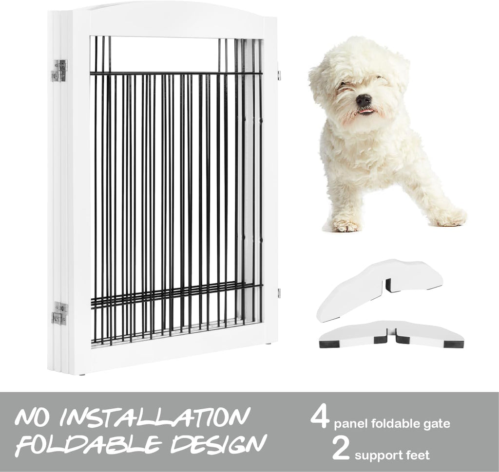 Extra Wide Dog gate for The House, Doorway, Stairs, Dog Fences Indoor, Freestanding Foldable Wooden Pet Gates for Dogs, Set of Support Feet Included, 96 in Wide 30 in Tall, 4 Panels White | Freestanding Wooden Pet Gates for Dog, Dog Fences Indoor, Set of - view 7