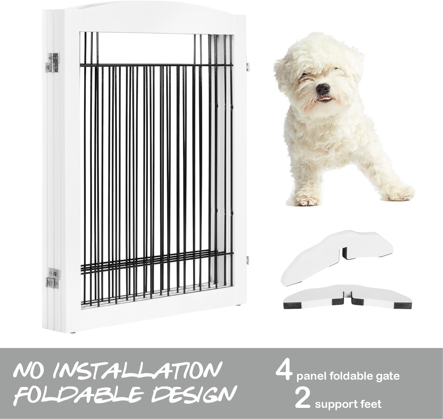 Extra Wide Dog gate for The House, Doorway, Stairs, Dog Fences Indoor, Freestanding Foldable Wooden Pet Gates for Dogs, Set of Support Feet Included, 96 in Wide 30 in Tall, 4 Panels White | Freestanding Wooden Pet Gates for Dog, Dog Fences Indoor, Set of - view 7