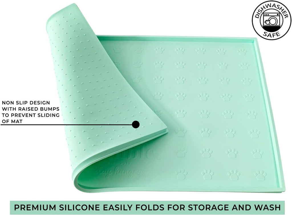 Food mat feeding tray - non-slip, anti-spill, raised dog food bowl mat, easy clean waterproof - premium quality silicone - perfect for dogs and cats, 24"x16" (cool mint) - view 2
