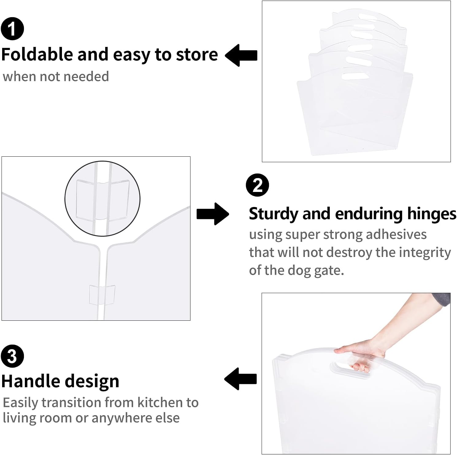 Extra-Wide Clear Acrylic Freestanding Dog Gates for the House – Folding 6-Panel Pet Gates for Doorways, Stairs, and Open Spaces, Transparent Indoor Barrier for Dogs, Puppies & Cats - view 5