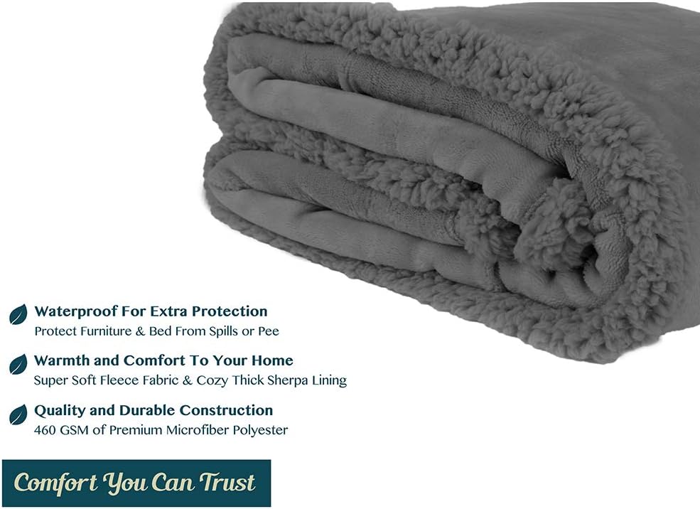 Waterproof Couch Blanket | Dog & Cat Blanket Protector | Plush Soft Warm Fuzzy Sherpa Throw, Dark Grey, 60x80 - view 5