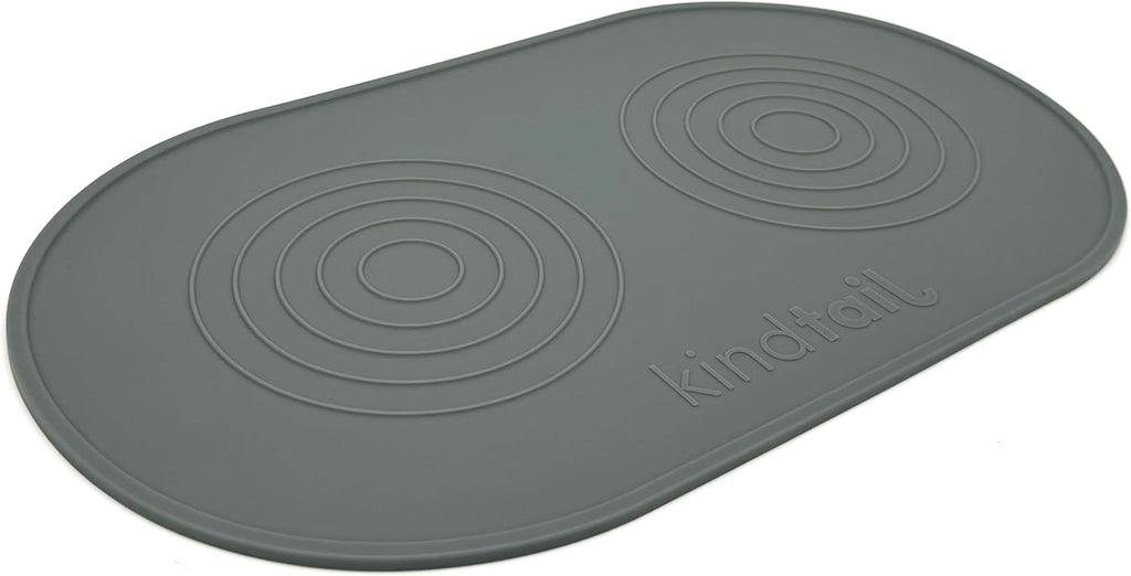 Dog & Cat Food Mat - Waterproof, Food-Grade Silicone Pet Placemat for Feeding & Water Bowls - Raised Edges Protect Floors - Non-Slip Grip - Dishwasher Safe - 19 x 11 Inches, Grey