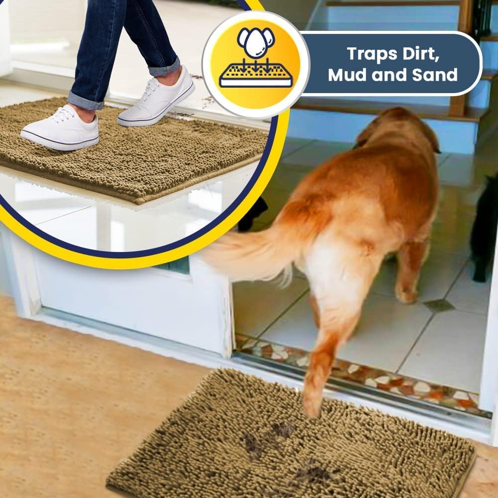 Pack of 3 Highly Absorbent Microfiber Dog Door Mat and Pet Rug, Non Slip Thick Washable Area Mat Soft Chenille for Kitchen Bathroom Bedroom and Outdoor - Beige Small, Medium & Large - view 3