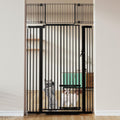 71" Extra Tall Pet Gate, 29.5-40.6" Wide with Adjustable Cat Door | Pressure Mounted Easy Walk Through Gate with Door for Stairs, Doorways, Kitchen (White)