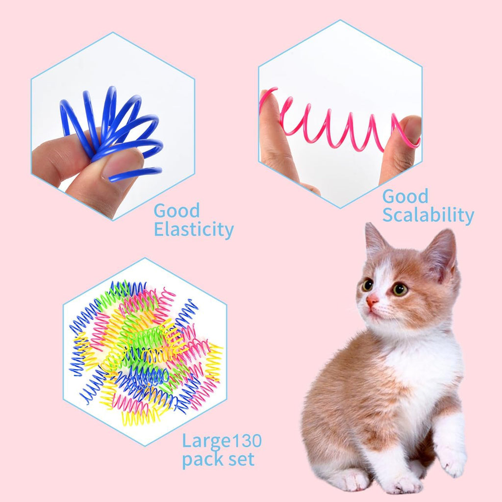 130 Pack Cat Spring Toy, Colorful Interactive Cat Toy Plastic Coil Spiral Springs for Indoor Cats Kitten Swatting, Biting, Hunting - view 3