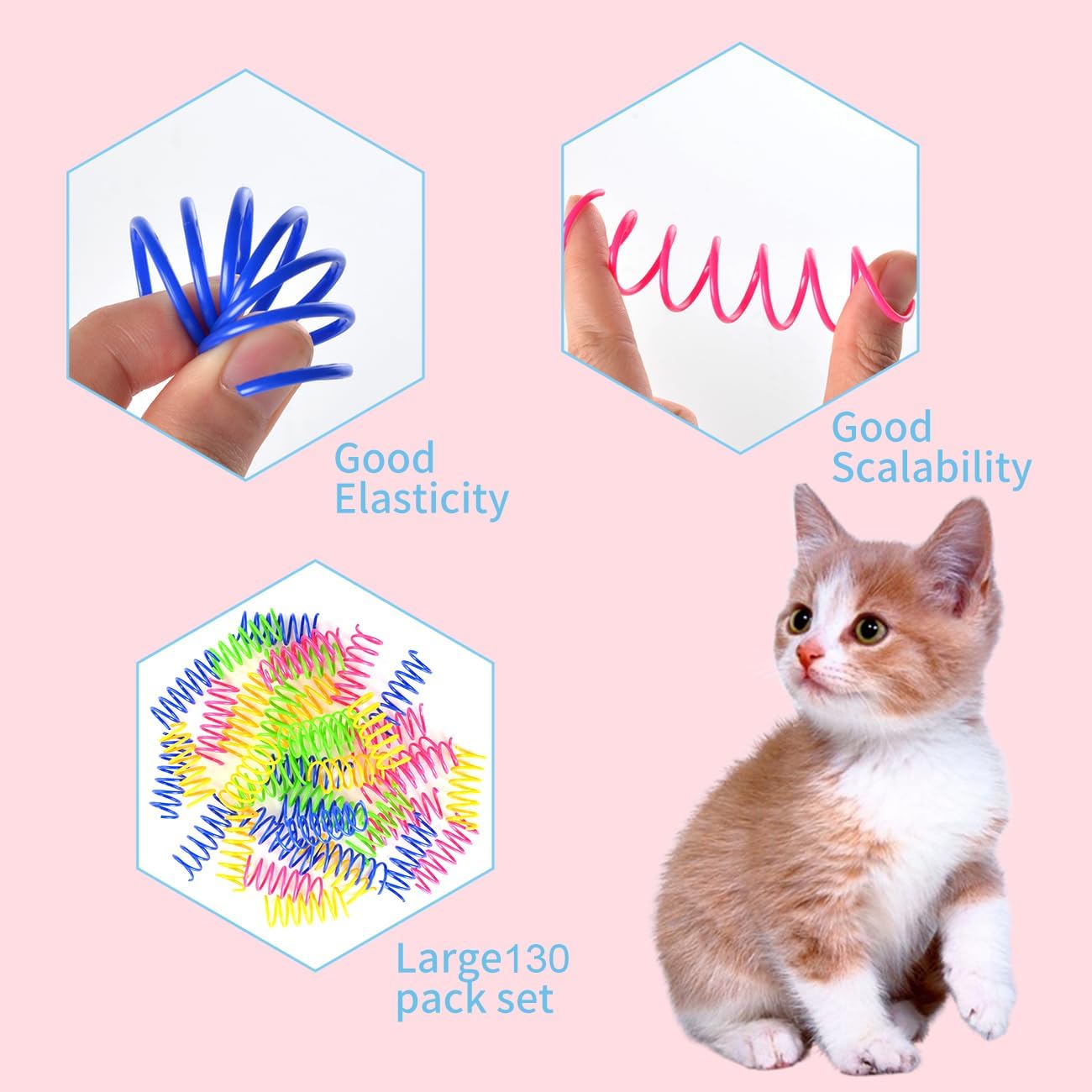 130 Pack Cat Spring Toy, Colorful Interactive Cat Toy Plastic Coil Spiral Springs for Indoor Cats Kitten Swatting, Biting, Hunting - view 3