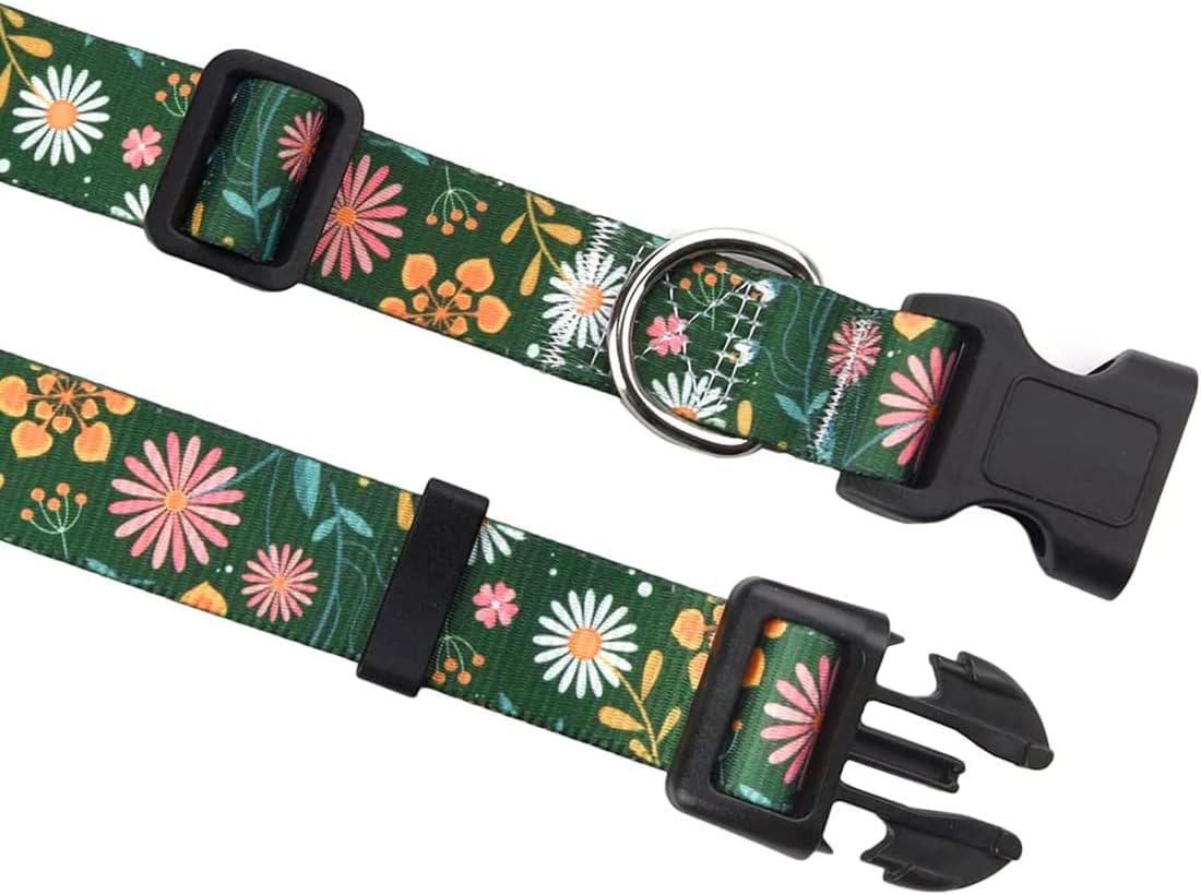 Dog Collar and Leash Set, for Small Dogs, Green Floral Set,S | with Floral Patterns, Adjustable for Small Medium Large Dogs, Comfortable for Walks and Outdoor Hikes - view 2