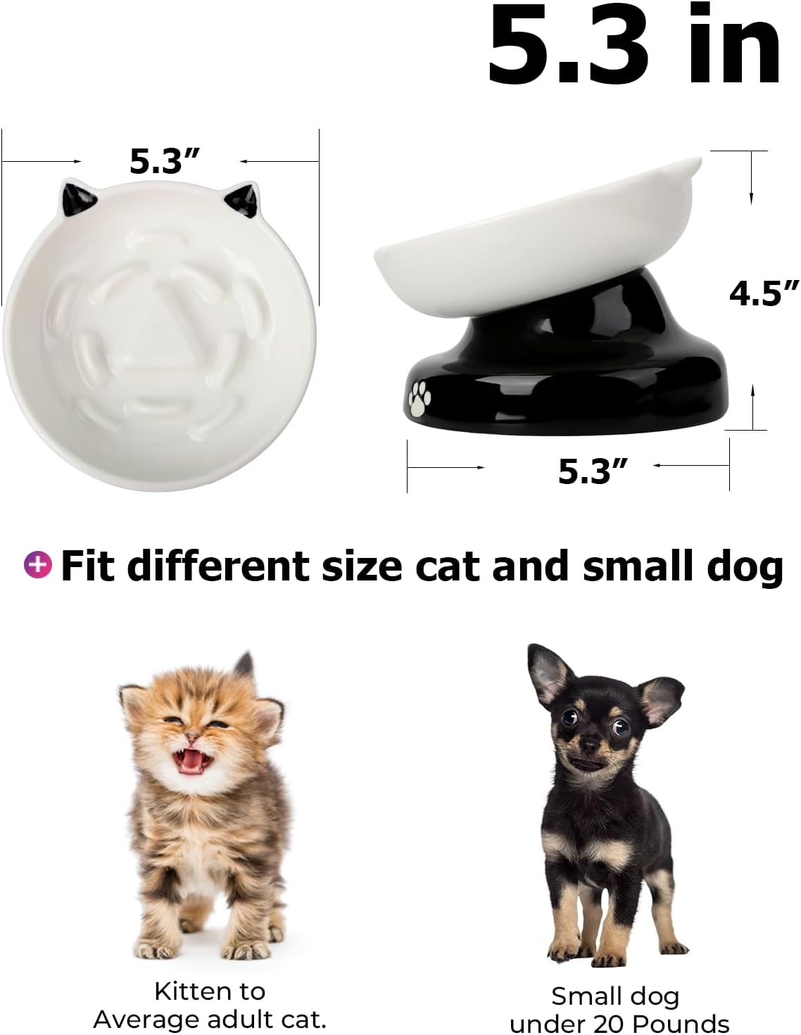 Ceramic Cat Slow Feeder, Elevated Dog Food Bowl Tilted Design, Slow Feeder Bowl no Black Chin, Cat Shape for Dry and Wet Food - view 4