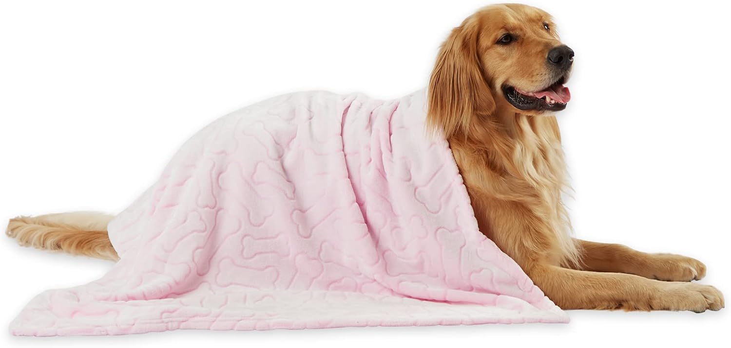 Embossed Bone Print Pet Blanket, Pink, 36x48" - view 4
