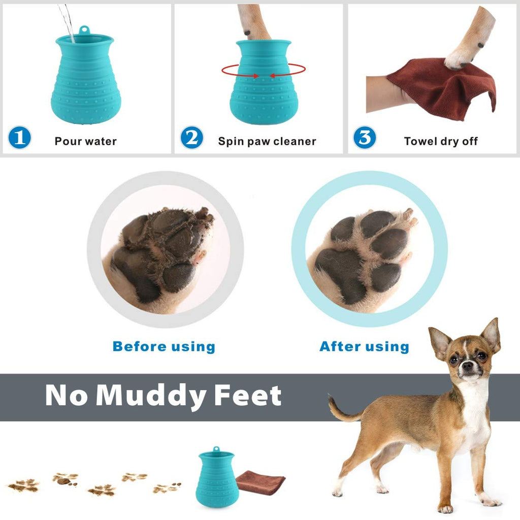 Dog Paw Cleaner Cup with Towel Pet Foot Washer Protable Dog Cleaning Brush for Puppy Cats Massage Grooming Dirty Claws(Blue) - view 6
